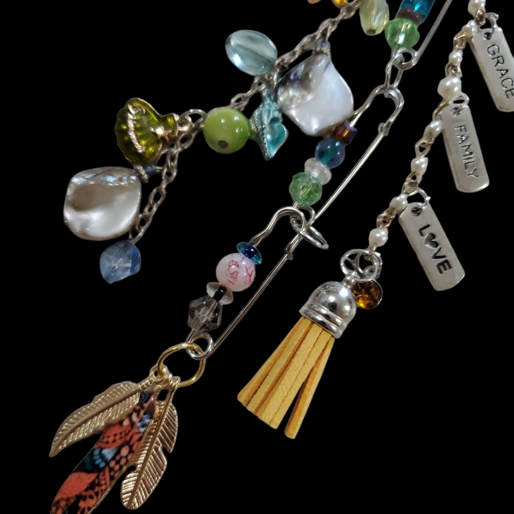Nautical Whimsical Nature Repurposed Bag Key Charm Shells Crystal Glass Beads